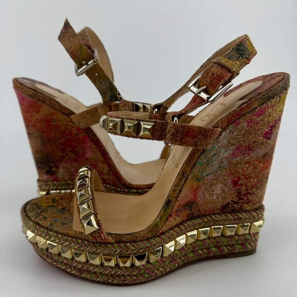 Louboutin Cork Bloom Cataclou Studded Wedges - Size 39 - Picture 8 of 10